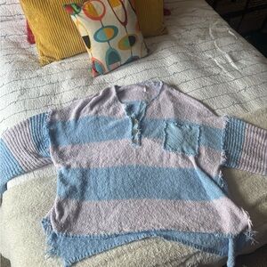 Free People Blue and Pink Striped Sweater